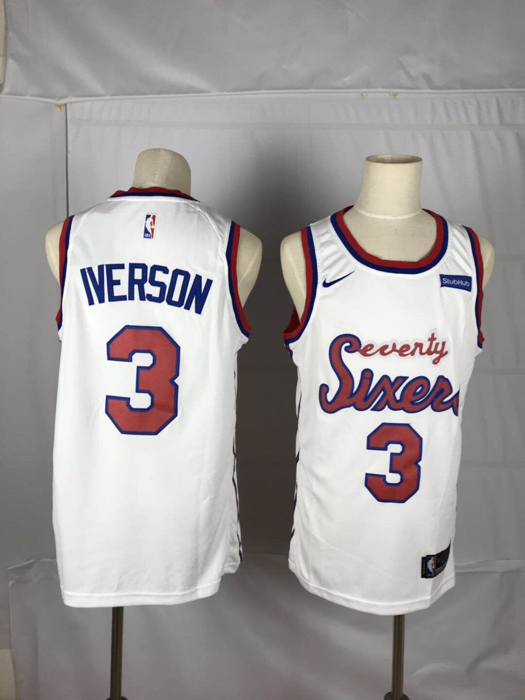 Men New NBA Philadelphia 76ers #3 Iverson white throwback game Nike Jerseys->orlando magic->NBA Jersey
